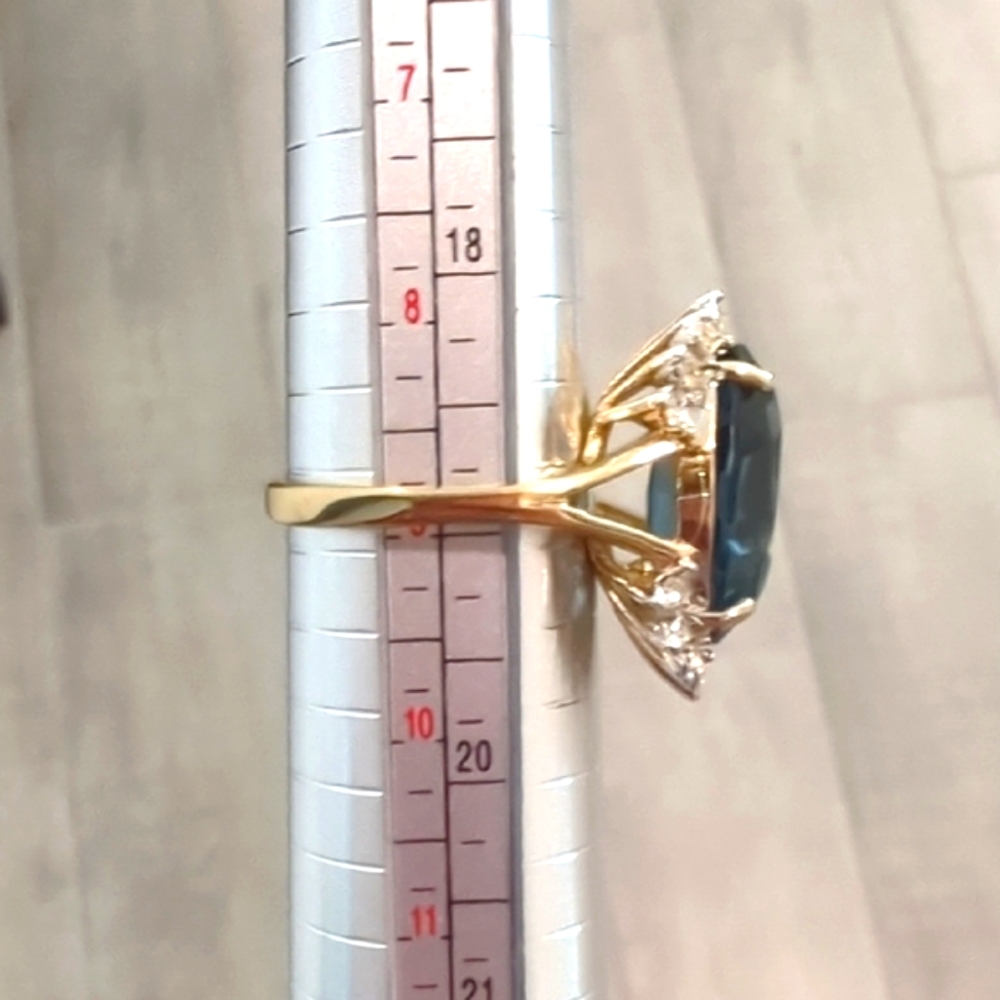 Vintage Huge "Joseph Esposito", ESPO 14k GE Sapphire Blue Diamonique Ring - Picture 6 of 8